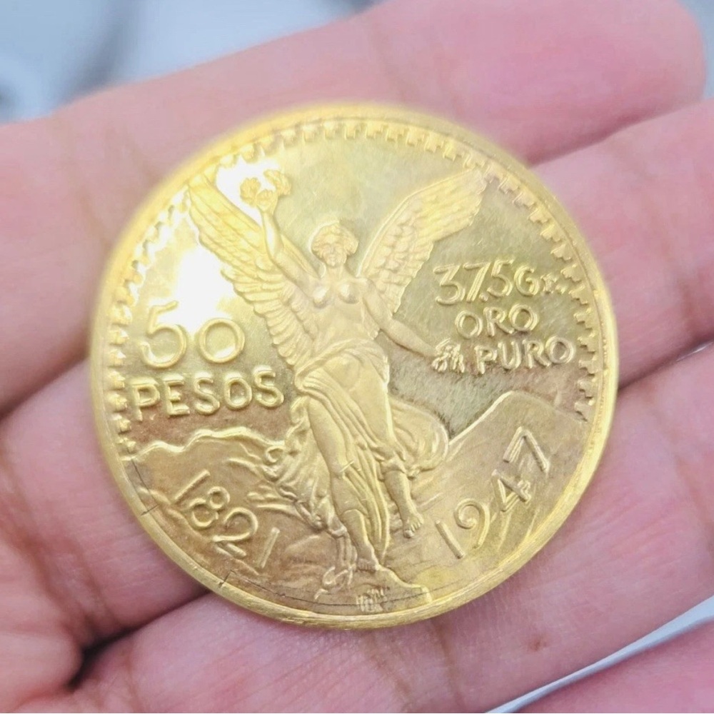 Centenario Coin Custom Solid 10k Yellow Gold 50 Pesos 1947 Mexico Mexican Coin